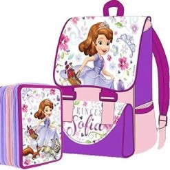 Disney Kit Zaino Estensibile + Astuccio 3 Zip Sofia La Principessa